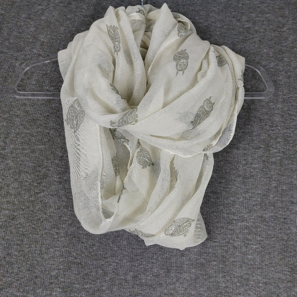 MANHATTAN SCARF COMPANY WOMENS WHITE GRAY SHEER INFINITY OWL PRINT SCARF 29×69